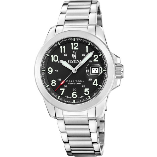Festina Herreklokke F20081 4 Swiss Made Field Sort/Stål Ø41.8 mm Festina Herreklokke F20081 4 Swiss Made Field Sort/Stål Ø41.8 mm