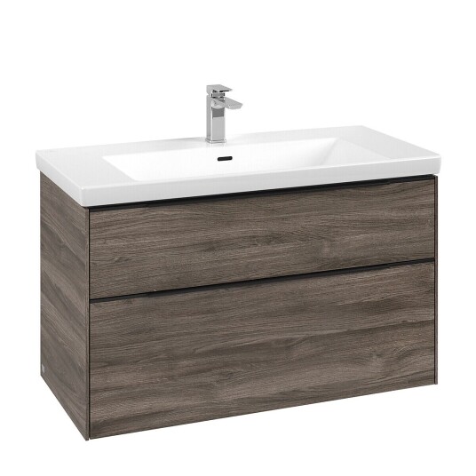 Villeroy & Boch  Subway 3.0 Servantskap m/2 skuffer 973x576x478 mm Steingrå Eik