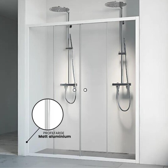 Macro Design Flow Dusjnisje 4D 125-130 cm, Alu Matt/Klart glass