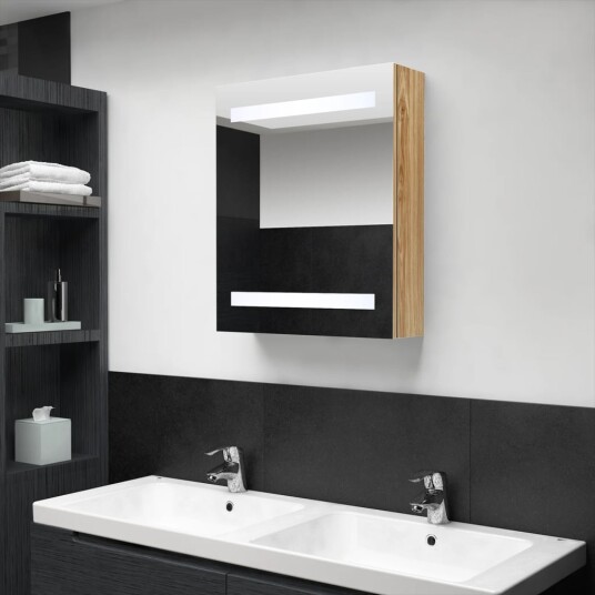 LED speilskap til bad eik 50x14x60 cm