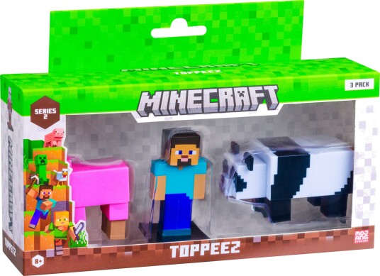 Minecraft 3D 6cm Figure 3-Pack S2 Pink Sheep, Steve & Panda