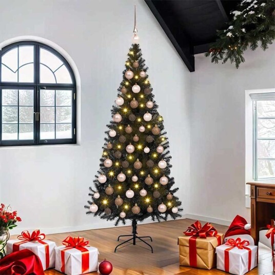  Juletre med 300 LED med stativ Svart 180 cm PVC