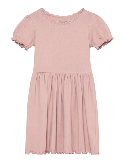 Huttelihut Dress Ss Rib Pink 110 Huttelihut Dress Ss Rib Pink 110