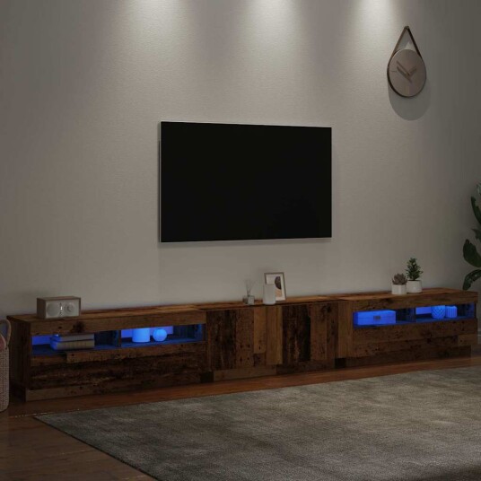  TV-benk med LED-lys gammelt tre 300x35x40 cm konstruert tre 8721158760630