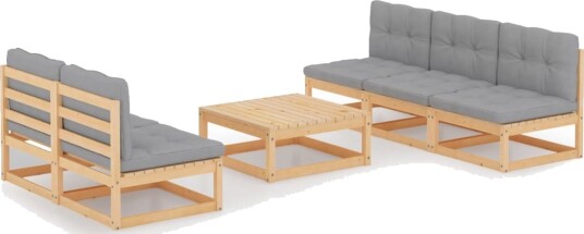 vidaXL Hagesofagruppe med puter 6 deler heltre furu