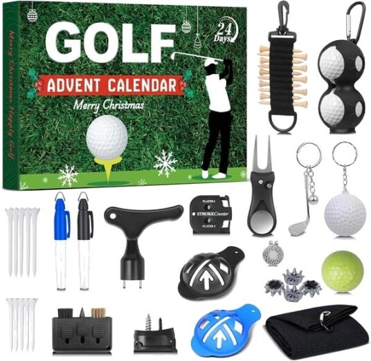 Golf Adventskalender 2026 for menn 24 dagers julekalender for far ektemann eller venn med golfballer tees og ballmarkører