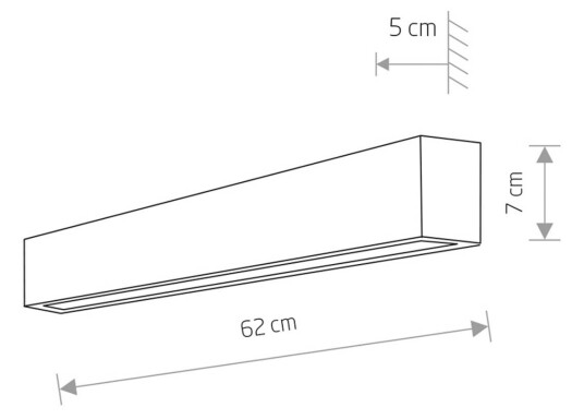 Euluna Vegglampe Straight S, 62 cm, hvit