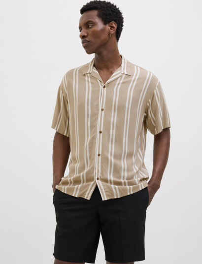 Jack & Jones Jjejeff Stripe Resort Shirt Ss Sn - Beige - S