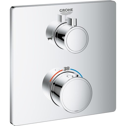GROHE GROHTHERM BADEKARTERMOSTAT FIRKANTET FOR INNBYGGING M/2 UTLØP KROM