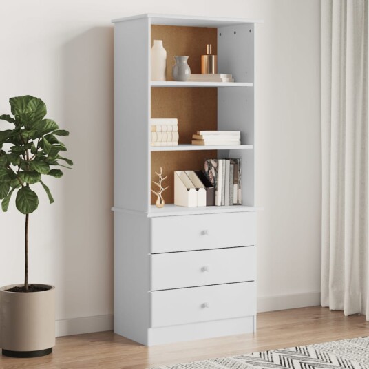 vidaXL Bokhylle med skuffer ALTA hvit 60x35x142 cm heltre furu