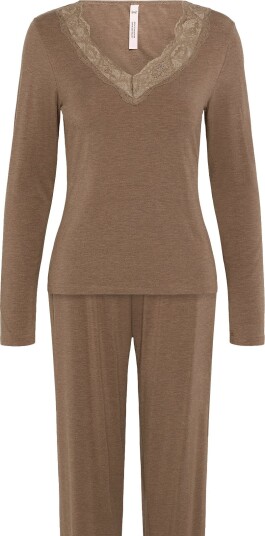 Hunkemöller Pj Ls Modal Jersey Lace Nana OATMEAL MELEE XXL