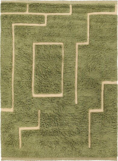 Ryetepper Kiberg Hand Woven Wool Shaggy grønn Størrelse: 200 x 290 cm