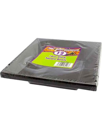 Crosswear 12 stk Dype Svarte Firkantede Gjenbrukbare Plasttallerkener 18 cm 035111