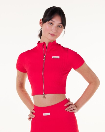 Bumpro Perfect Wide Rib Zip Tee Red Love - M