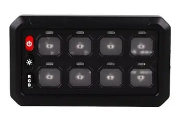 Lumen 8 bryterpanel med strømfordeling. 8 knapper. 12v og 24v. App og bryterpanel.