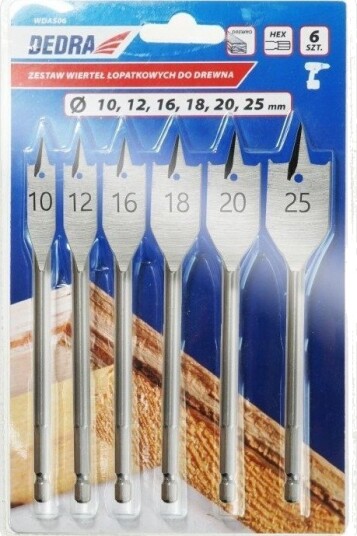 Drill Drill Dedra Sett Med Spadebor For Drawa 6 Stk: 10, 12, 16, 18, 20, 25M
