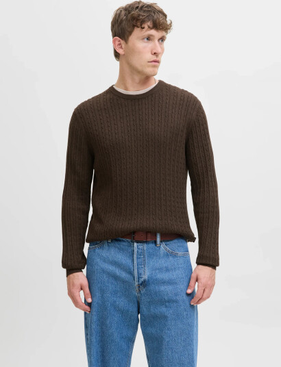 Jack & Jones Jjeemil Knit Cable Crew Neck Noos - Brown - XL