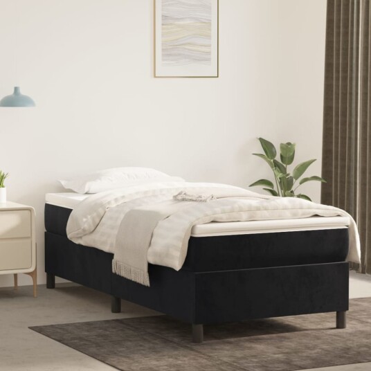 vidaXL Sengeramme boksfjær svart 90x190 cm 3FT Single fløyel