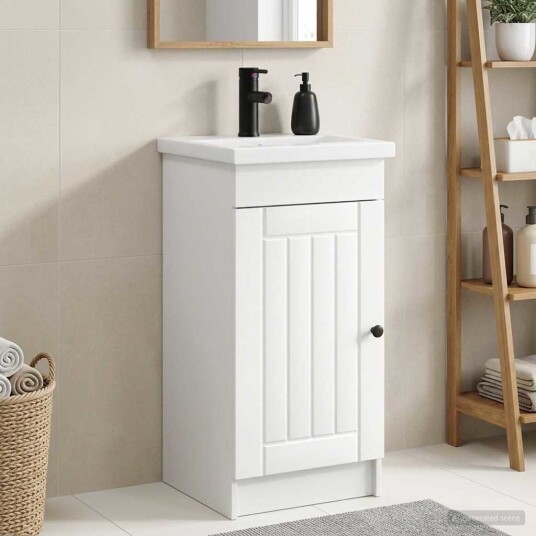 Badmøbel med vask Hvit 42 x 40 x 84,5 cm Konstruert tre Badmøbel med vask Hvit 42 x 40 x 84,5 cm Konstruert tre