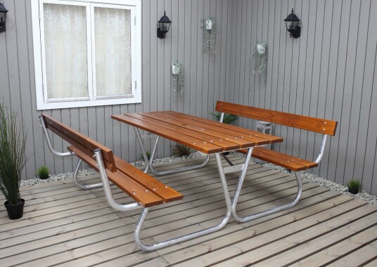 Benkesett Picnic Stabil Med Rygg   Cappucino