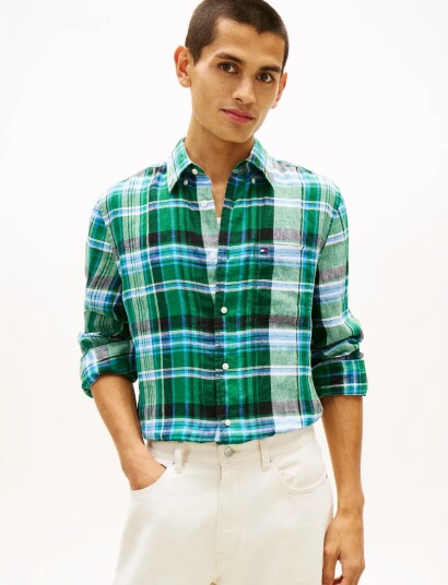 Tommy Hilfiger Linen Summer Madras Rf Shirt Green M Tommy Hilfiger Linen Summer Madras Rf Shirt Green M