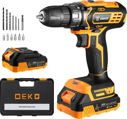 Deko Tools Batteridrill Med 2 Batterier Og Bits 20v Gul Deko Tools Batteridrill Med 2 Batterier Og Bits 20v Gul