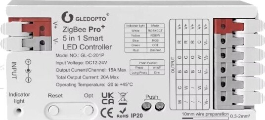 Gledopto Gledopto Pro 5in1 Zigbee strip kontroller Hue kompatibel 12V/24V RGB+CCT Gledopto Gledopto Pro 5in1 Zigbee strip kontroller Hue kompatibel 12V/24V RGB+CCT