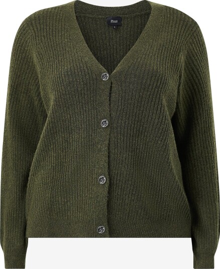 Zizzi Kardigan Cavista L/S V Neck Cardigan Grønn