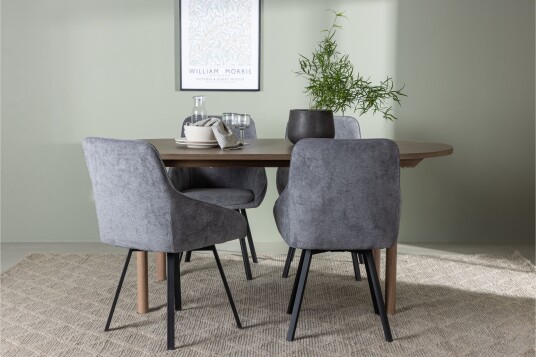 Venture Home Andy Spisegruppe 180 cm Oval med 4 Rosie Stoler Sort