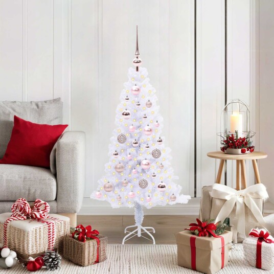  Kunstig juletre med 150 LED med stativ Hvit 120 cm PVC og Stål