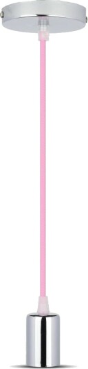 Chrome pendeloppheng med rosa ledning E27 sokkel metallkopp uten lyskilde Chrome pendeloppheng med rosa ledning E27 sokkel metallkopp uten lyskilde