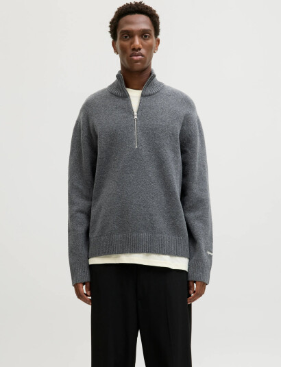 Jack & Jones Jornorrebro Knit Half Zip Sn - Grey - XL