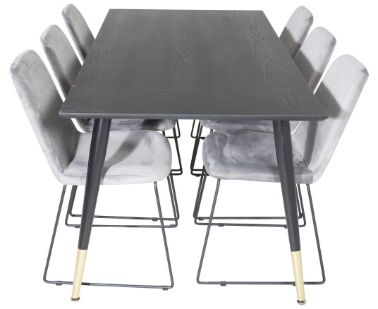 Venture Design Dipp & Muce spisegruppe Svart/grå 6 st stoler & bord 180 x 90 cm