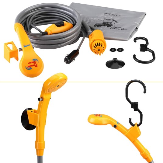 Bærbar 12V campingdusj 5m kabel justerbart trykk