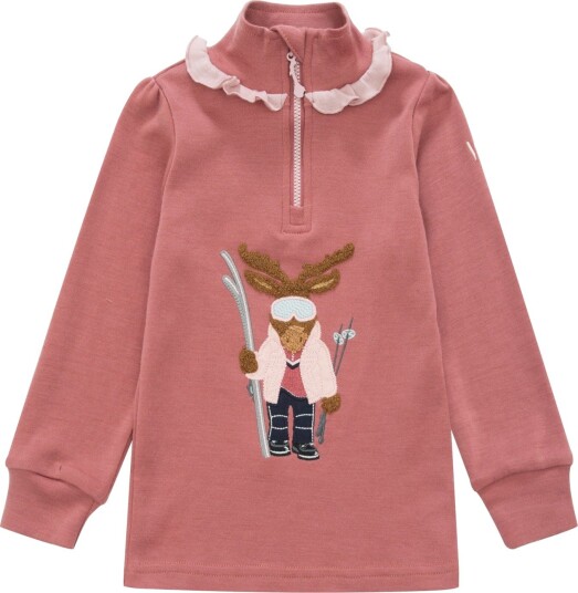 WoolLand Høvringen Merino Half Zip Barn Burned Rose 134 140