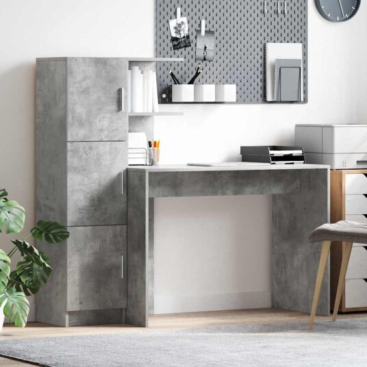 vidaXL Skrivebord 2 pcs Betonggrå