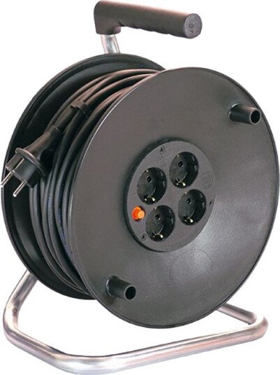 Bachmann Kabeltrommel Schuko 25 m, 4 Uttak, H05RR-F 3G1,5 mm², IP20, Med Overopphetingsvern Svart