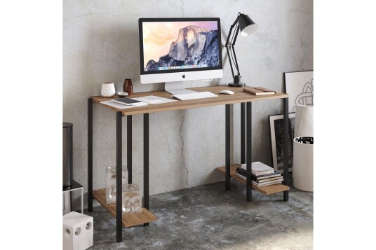 Skrivebord Froarp 125 cm med Oppbevaring 2 Hyller Natur/Svart