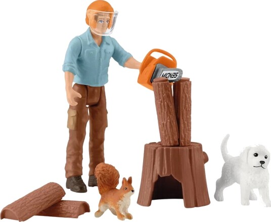 Schleich Pocket Sett - Skogsarbeider med Hund og Vedkubber 81475