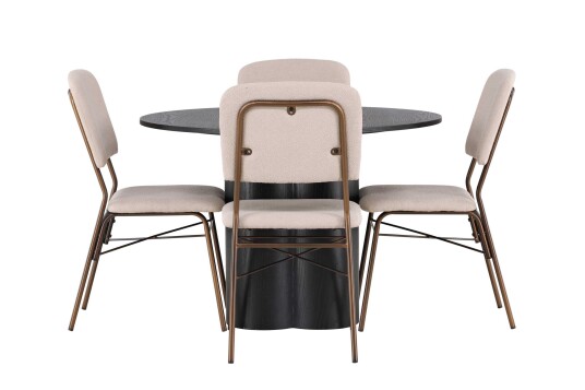 Venture Design Olivia & Seda spisegruppe Beige/svart 4 stoler & bord 110 cm