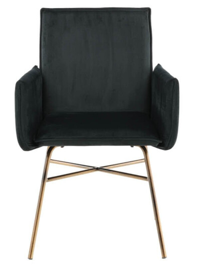 Petra spisestuestoler med armlener, velour svart, messing dekor.