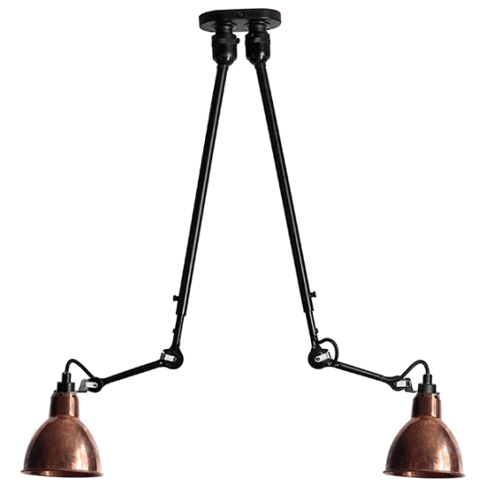 Lampe Gras N302 Taklampe Double Matt Sort & Rå Kobber Lampe Gras N302 Taklampe Double Matt Sort & Rå Kobber