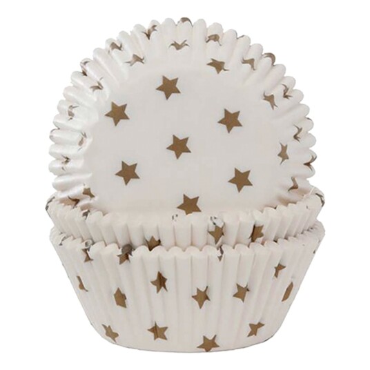 CakeSupplies Bakeformer Hvite med Gullstjerner - 50-pakning