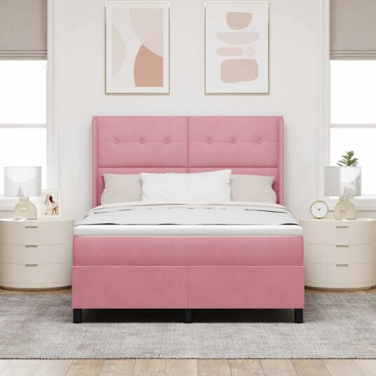 Bokfjær Seng med Madrass Rosa 140x200 cm Fløyel