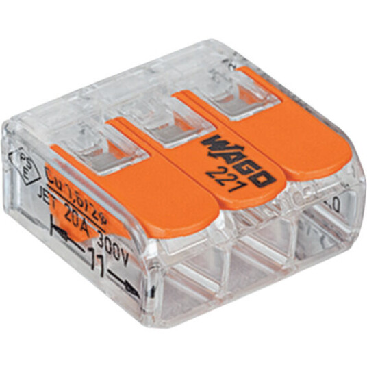 Wago Koblingsklemme 221-613 3-Leder Transparent 5stk