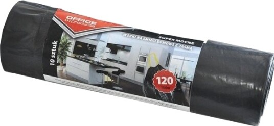 Office Products Husholdningsavfallsekker Med Bånd Super Sterke Ldpe 120 L 10 Stk. Svarte