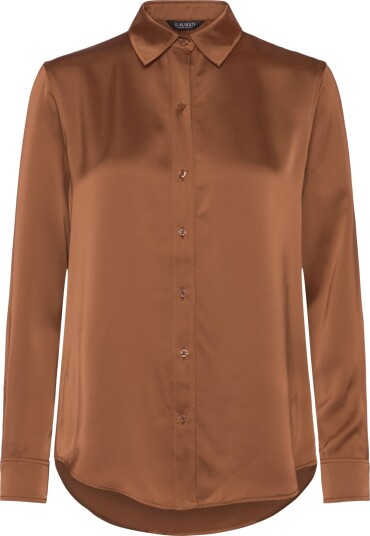 Lauren Ralph Lauren Classic Fit Satin Charmeuse Shirt   Orange   XL