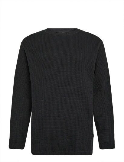 Solid Sddanton Waffle Ls - TRUE BLACK - S