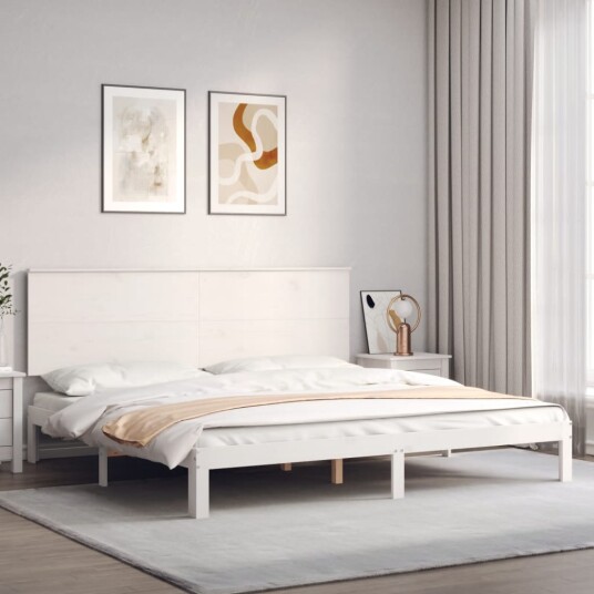 vidaXL Sengeramme med hodegavl hvit 6FT Super King heltre