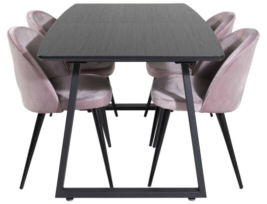 Venture Design Inca & Velvet spisegruppe Svart/svart 4 st stoler & bord 160 x 85 cm